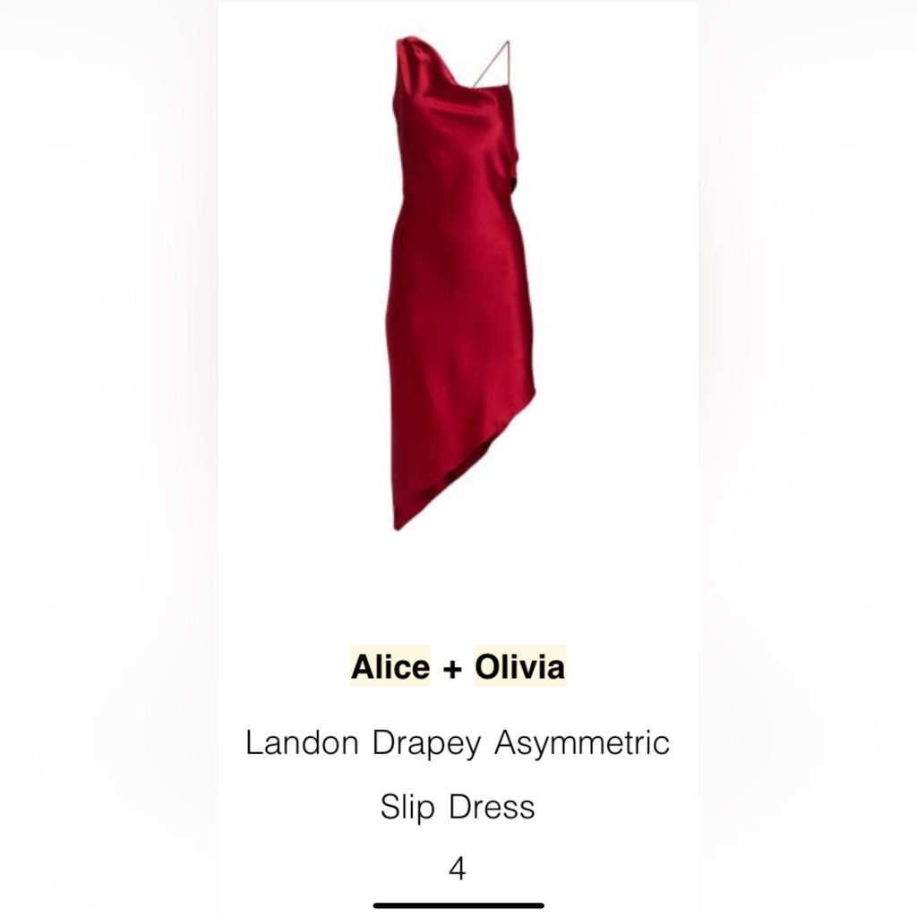 Alice & Olivia Landon Drapey Asymmetrical Slip Dress, Deep Ruby, Size 4